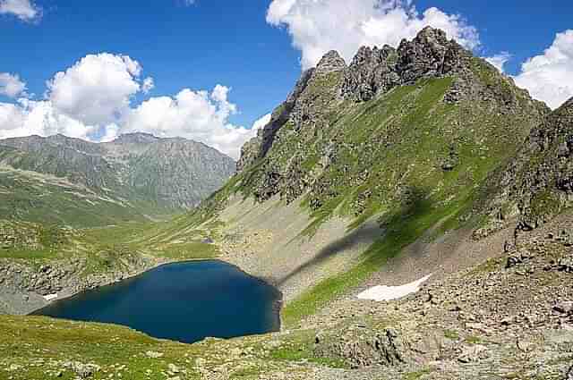 Mountain Lake in the Mylgval Cirque, Western Caucasus, Russia — a rare, ancient glacial cirque.