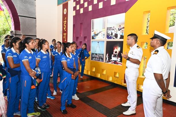 Towards discipline and leadership: the women's team at a session steered by Naval officers at INA.
