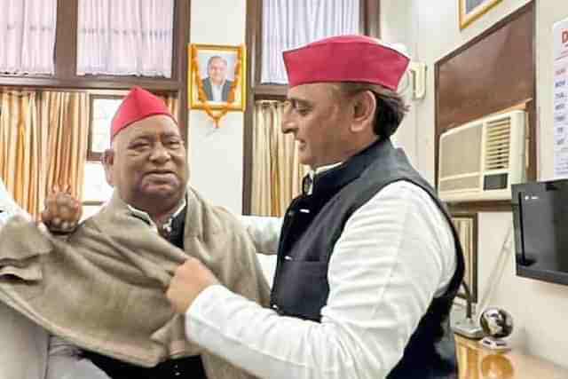 Samajwadi Party MPs Awadhesh Prasad (L) and Akhilesh Yadav (R)