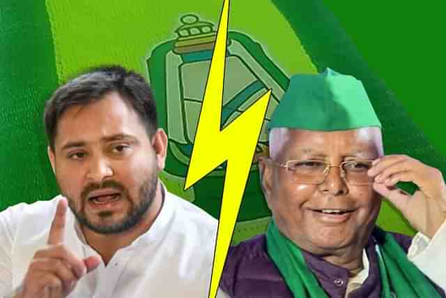 Tejashwi Yadav and his father Lalu Prasad Yadav.