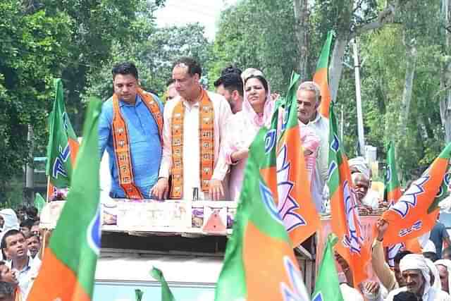 Haryana BJP president Mohan Lal Badoli in election rally