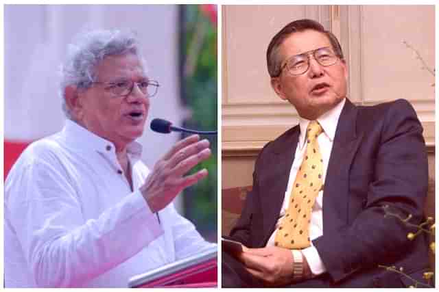 Sitaram Yechury (L) and Peru's Alberto Fujimori (R)