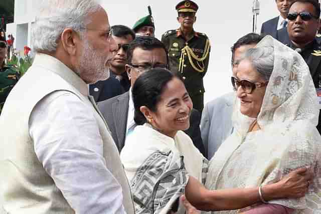 L to R: Narendra Modi, Mamata Banerjee, Sheikh Hasina