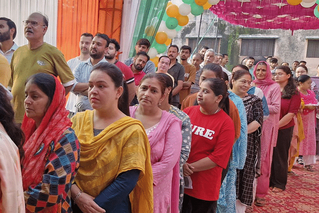 Voters in Reasi lined up at polling booth to cast their vote