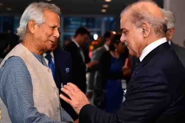 Mohammad Yunus with Pakistan PM Shahbaz Sharif at the UN headquarters in New York earlier this week.