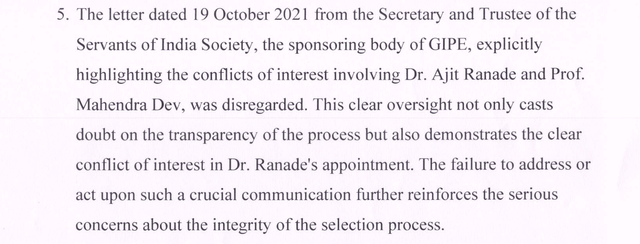 FFC highlights letter from Servants of India Society that highlighted apparent conflict of interest. (Excerpt from FFC report)