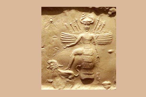 Inanna, the Goddess with a lion under her feet