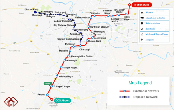 Proposed Alignment of Charbagh-Vasant Kunj corridor.