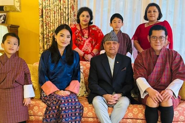Bhutan King Jigme Khesar Namgyel Wangchuk (extreme right) with former Nepal King Gyanendra and their family members in Thimpu