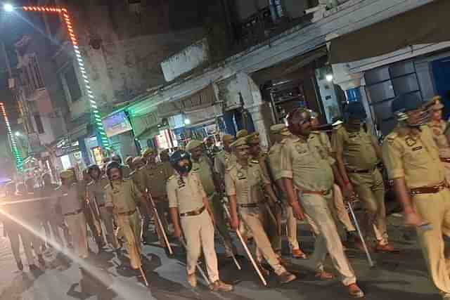 Foot march of police in Bahraich after communal violence