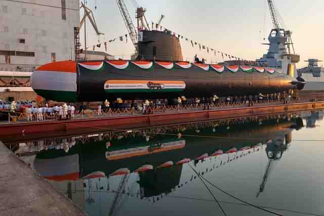 
INS Khanderi, second of the Project 75 Scorpene submarines. (Navy/Twitter)