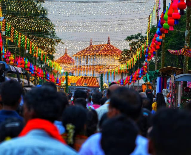 A colourful view of the temple from the premises outside.