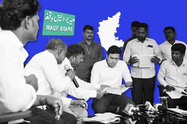 Bengaluru South MP Tejasvi Surya addresses the media in Vijayapura, the centre of the farmers' agitation against the Waqf encroachment in Karnataka.