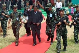 NSCN general secretary Thuingaleng Muivah (centre, in black suit) at an event at the NSCN camp in Nagaland's Dimapur