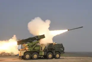 Pinaka multi barrel rocket launcher. 