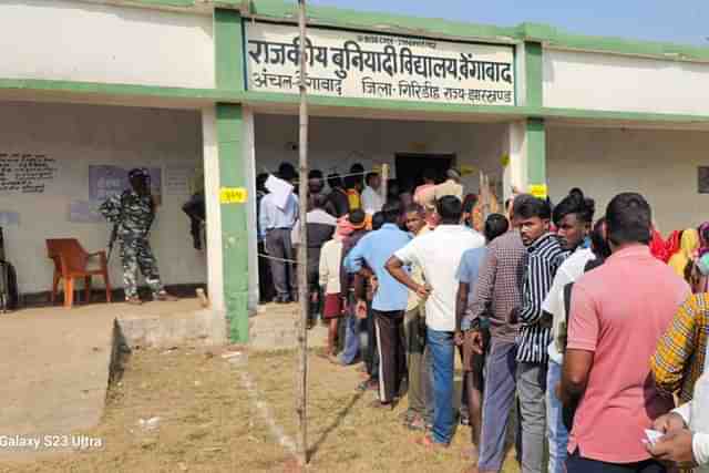 Voters in a queue at a polling booth in Jharkhand