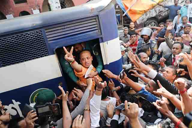 ISKCON monk Chinmoy Krishna Das outside the court in Chittagong on Tuesday