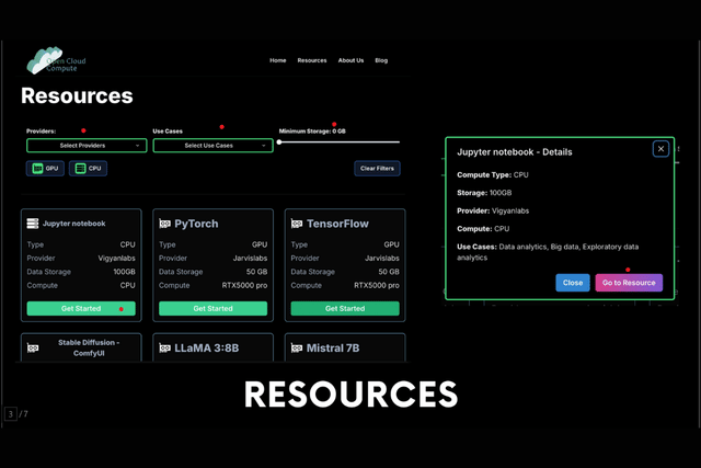 A glimpse of the OCC interface where one can select compute resources