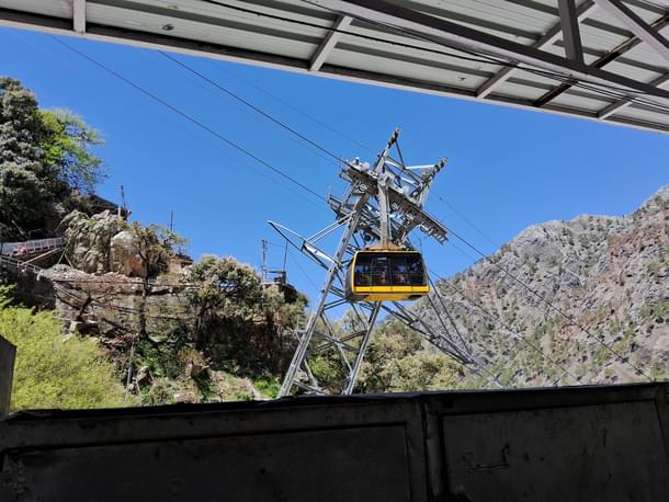 The operational ropeway from Bhawan to Bhairon Temple. (Source: Swarajya)