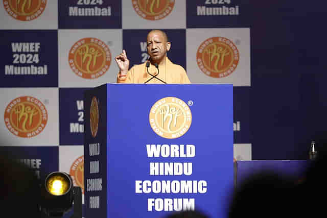 Uttar Pradesh CM Yogi Adityanath speaking at the World Hindu Economic Forum 2024