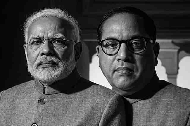 Prime Minister Modi and BR Ambedkar (Art by Swarajya).
