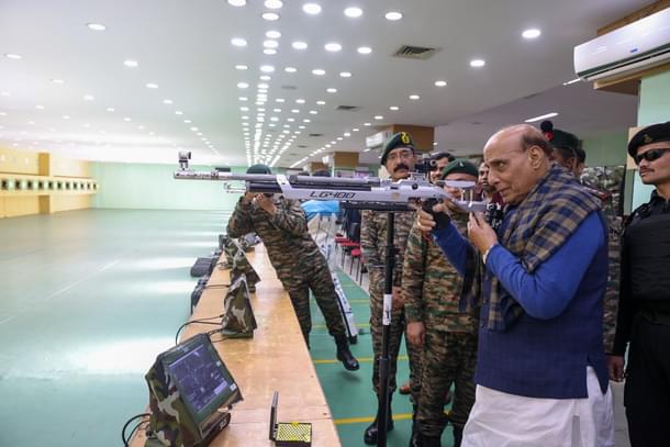 Rajnath Singh at a shooting range