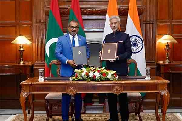 External Affairs Minister S. Jaishankar with Maldives Foreign Minister Abdulla Khaleel