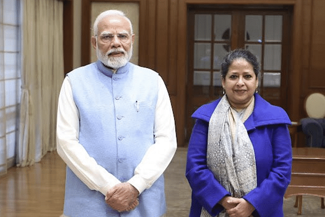 PM Modi with Sharmishtha Mukherjee, the daughter of former President Pranab Mukherjee