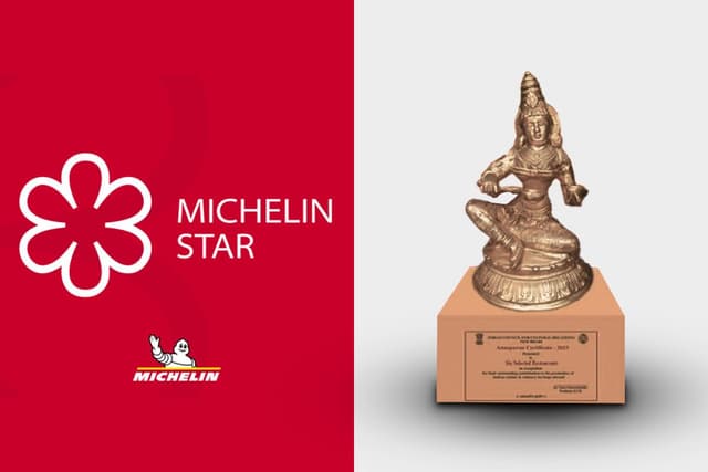 Michelin Star (left) and Annapurna Certificate Trophy (right).