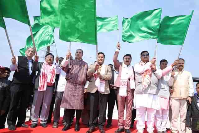 Union Minister Sarbananda Sonowal inaugurated the Inland Waterways Terminal (IWT) at Jogighopa in Assam (Pic Via X)