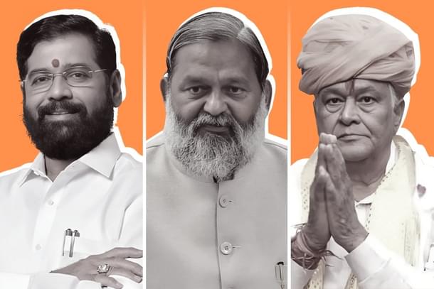 L to R: Eknath Shinde, Anil Vij, Kirodi Lal Meena