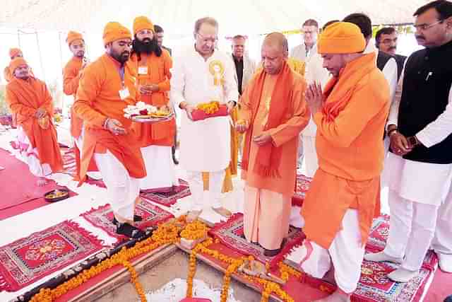 UP CM Yogi Adityanath laying the foundation stone for the biopolymer plant