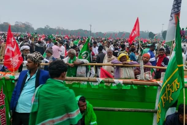 CPI (ML), RJD and Congress flags seen at an opposition rally in Patna