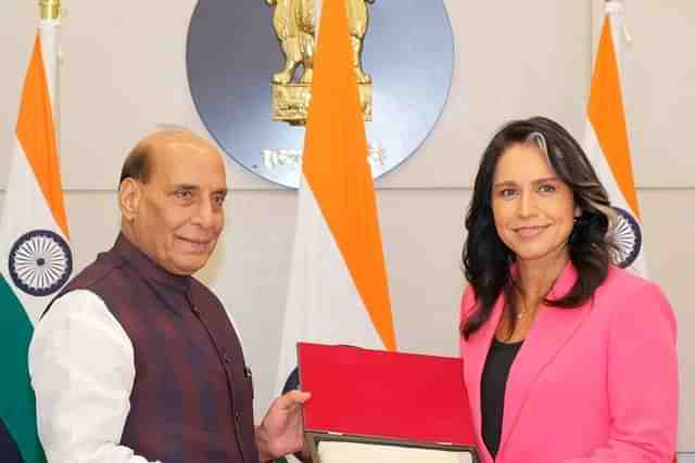Defence Minister Rajnath Singh with  US Director of National Intelligence, Tulsi Gabbard