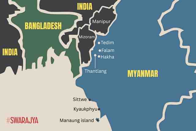 Map of Myanmar bordering the Indian states of Manipur and Mizoram. (Swarajya)
