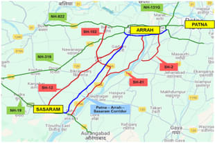 Map of Patna-Arrah-Sasaram corridor (Pic Via PIB)