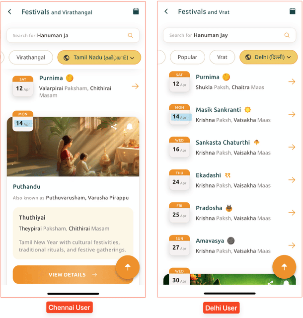 The screenshot shows how celebrations on April 14 differ across locations.