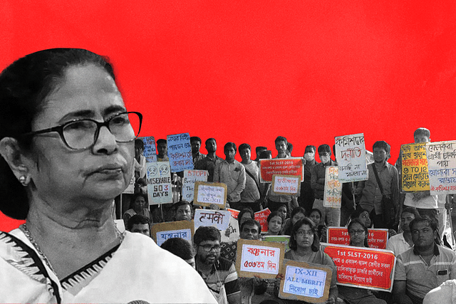 Candidates staged a protest against the cash-for-school-jobs scam