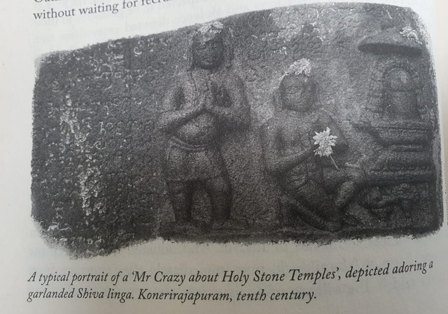 Image from Kanisetti's book. Caption of the image mentions the distorted title, 'Mr Crazy about Holy Stone Temples'.