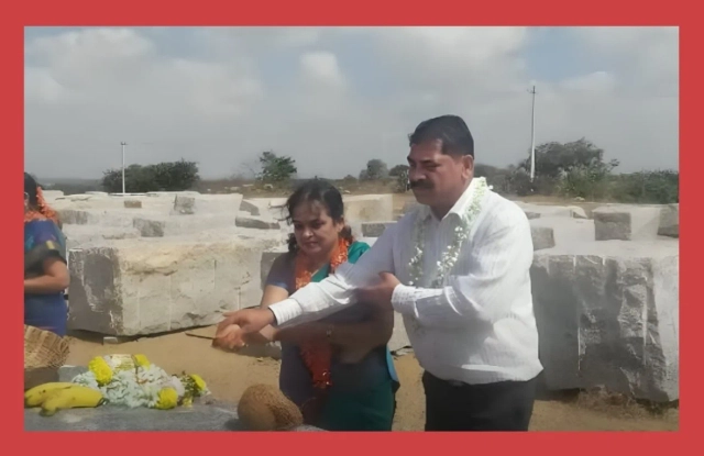 Donors worshipping the foundation stones.