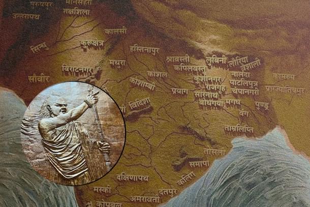 Murals of Chanakya and Akhand Bharat in the Parliament building.