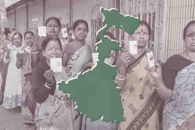 Hindu women outside a polling booth in Bengal.