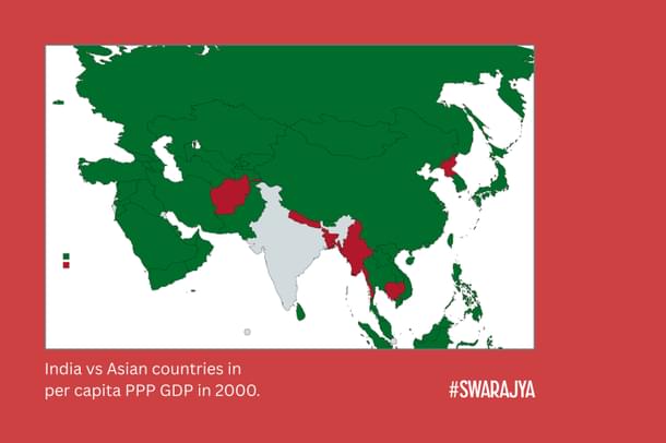 Figure 4: India vs Asian countries in per capita PPP GDP in 2000.