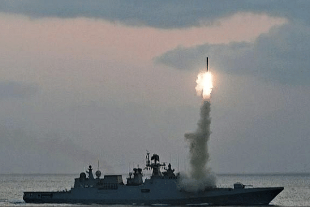 Indian Navy warship conducting a missile test