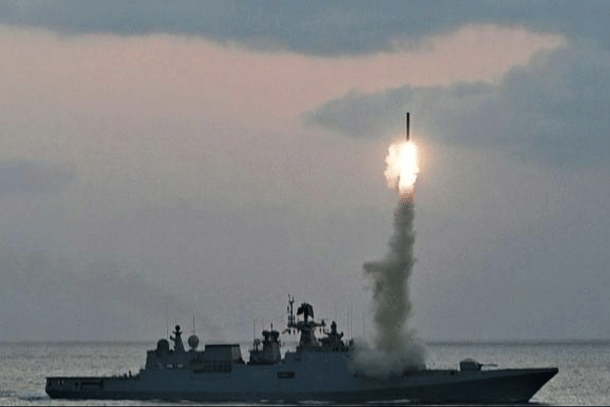 Indian Navy warship conducting a missile test
