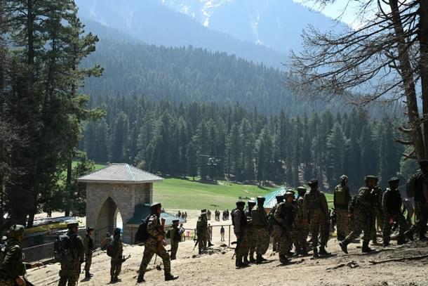 Security forces at Pahalgam attack site (Credit: Imran Nissar from The Hindu)