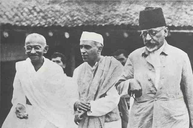 Maulana Abul Kalam Azad with Gandhi and Nehru 