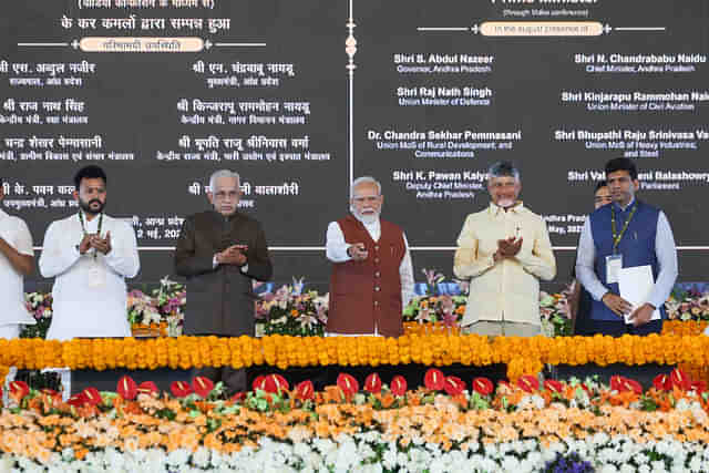 PM Modi and Andhra CM Naidu during launch of development works in Amaravati