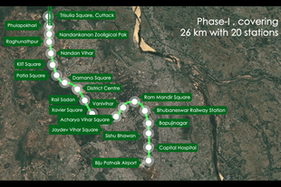 Bhubaneshwar Metro Phase 1 Alignment
