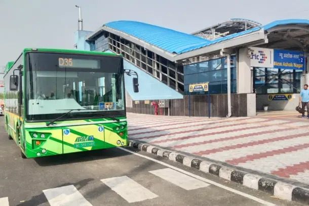 Newly launched electric bus outside Namo Bharat station (@officialncrtc)